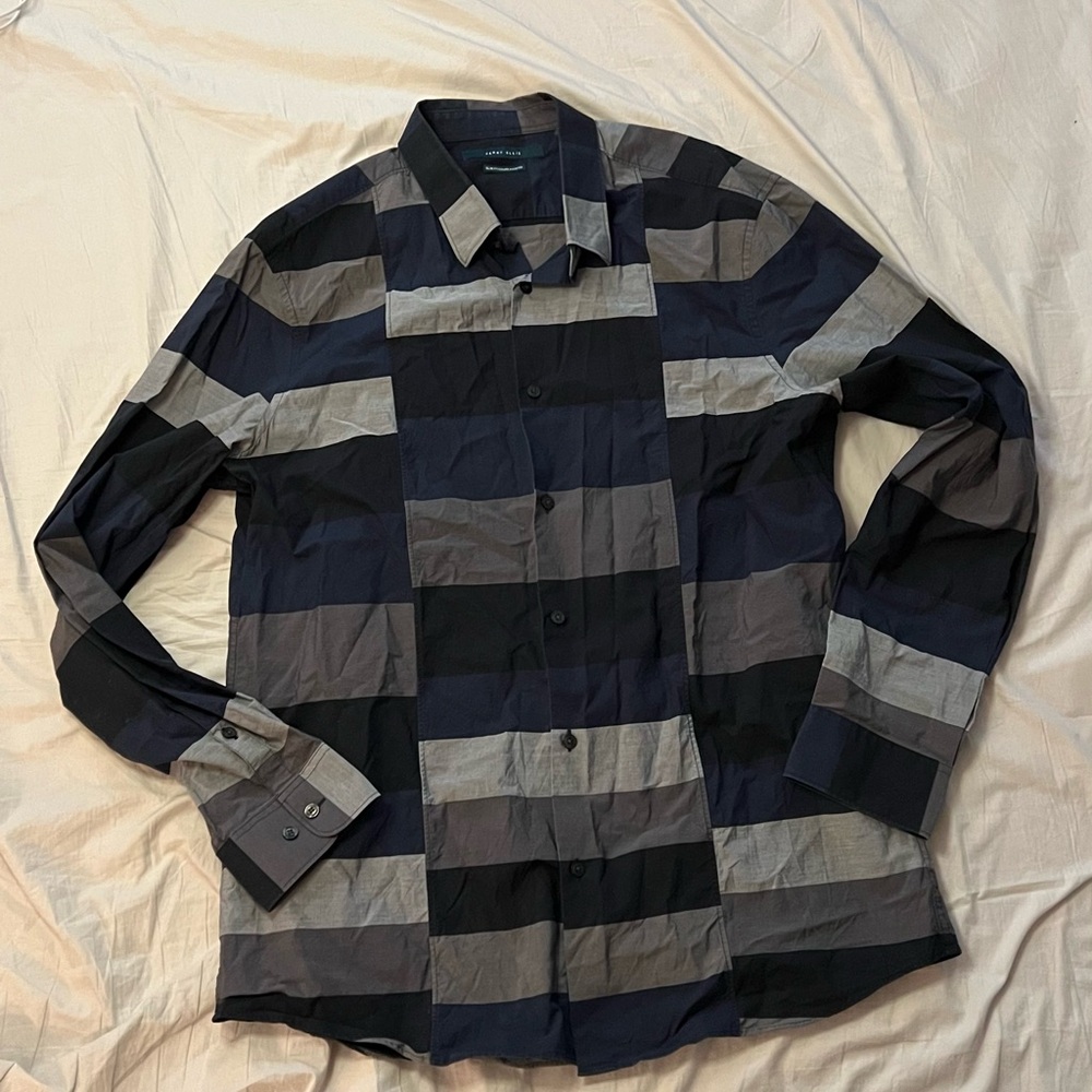 Perry Ellis Black and Gray Checker Pattern Shirt